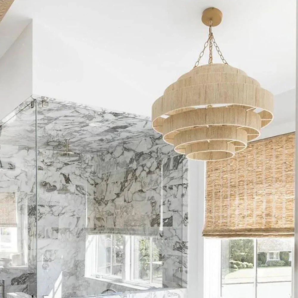 Audara Nature Color French Large Pendant Light Hemp Rope Hand-Woven Hanging Lamp E26 Lampholder D31.5in Chandelier Living Room Bedroom Balcony Hallway Mall Villa Loft Dining Room Lighting Fixture