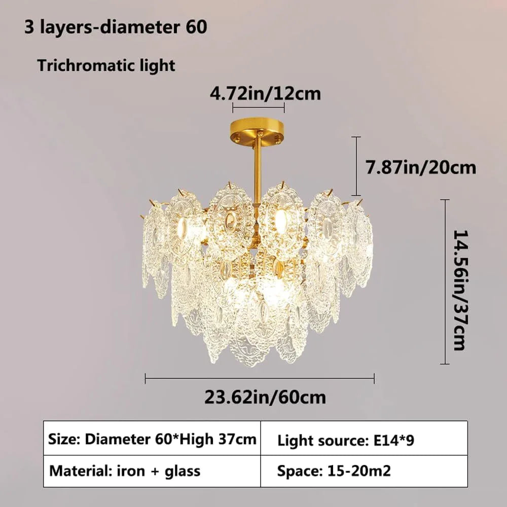 Audara-Light Luxury Creative Glass Pendant Lightled French Iron Living Room Bedroom Lighting Fixturese Eye Protection Three Color Changing Light Restaurant Chandeliers Hotel Cafe And Kids Room HangingLamp