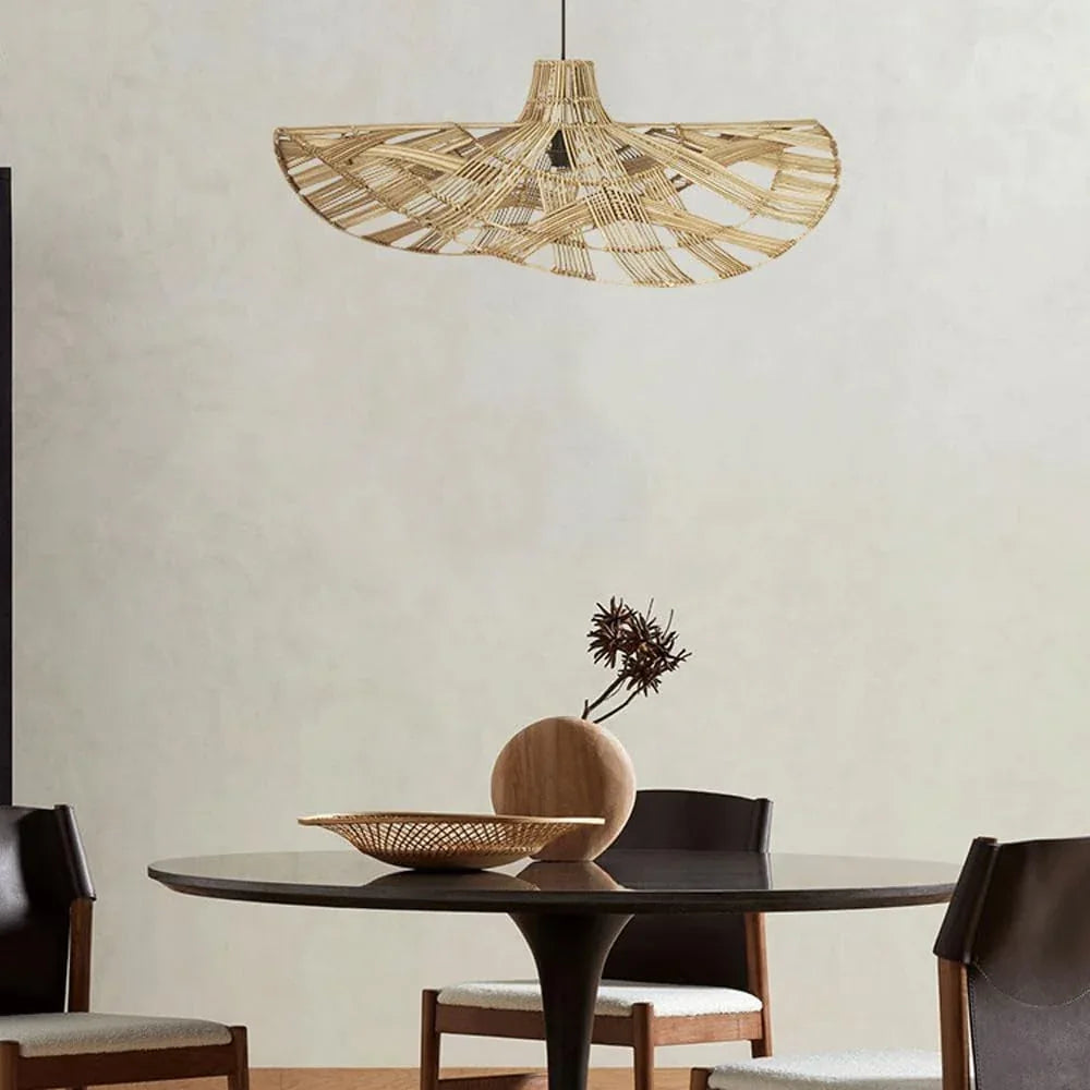 Audara-32in Woven Rattan Pendant Light Bohemian Wabi-Sabi Style Multi-Functional Ceiling Light Fixture Suitable for Bedrooms, Hotels, Study Rooms, Dining Areas, Entryways, and More Retro Lamp