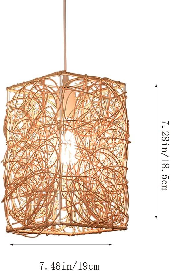 Audara-7-inch Square Woven Pendant Light Metal Frame Paired with Rattan Material Fresh and Elegant Appearance Retro Without Being Old-Fashioned Bohemian Ceiling Light Fixture