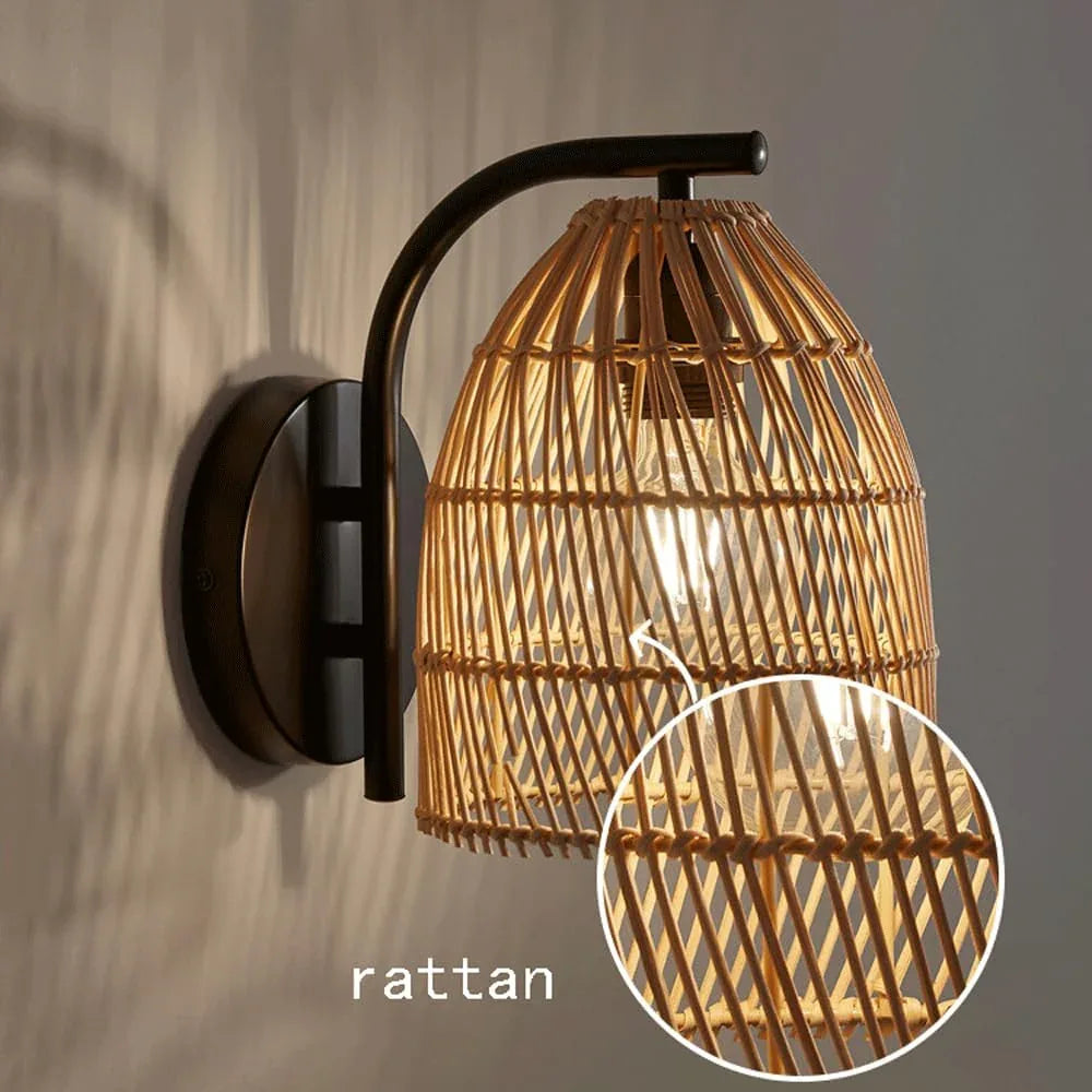 Audara-Japanese Wabi-sabi Wind Wall Lamp Tea Room Restaurant Background Wall Lights New Chinese Zen Simple Sconces B&B Aisle Corridor Rattan Mounted Lighting Fixture