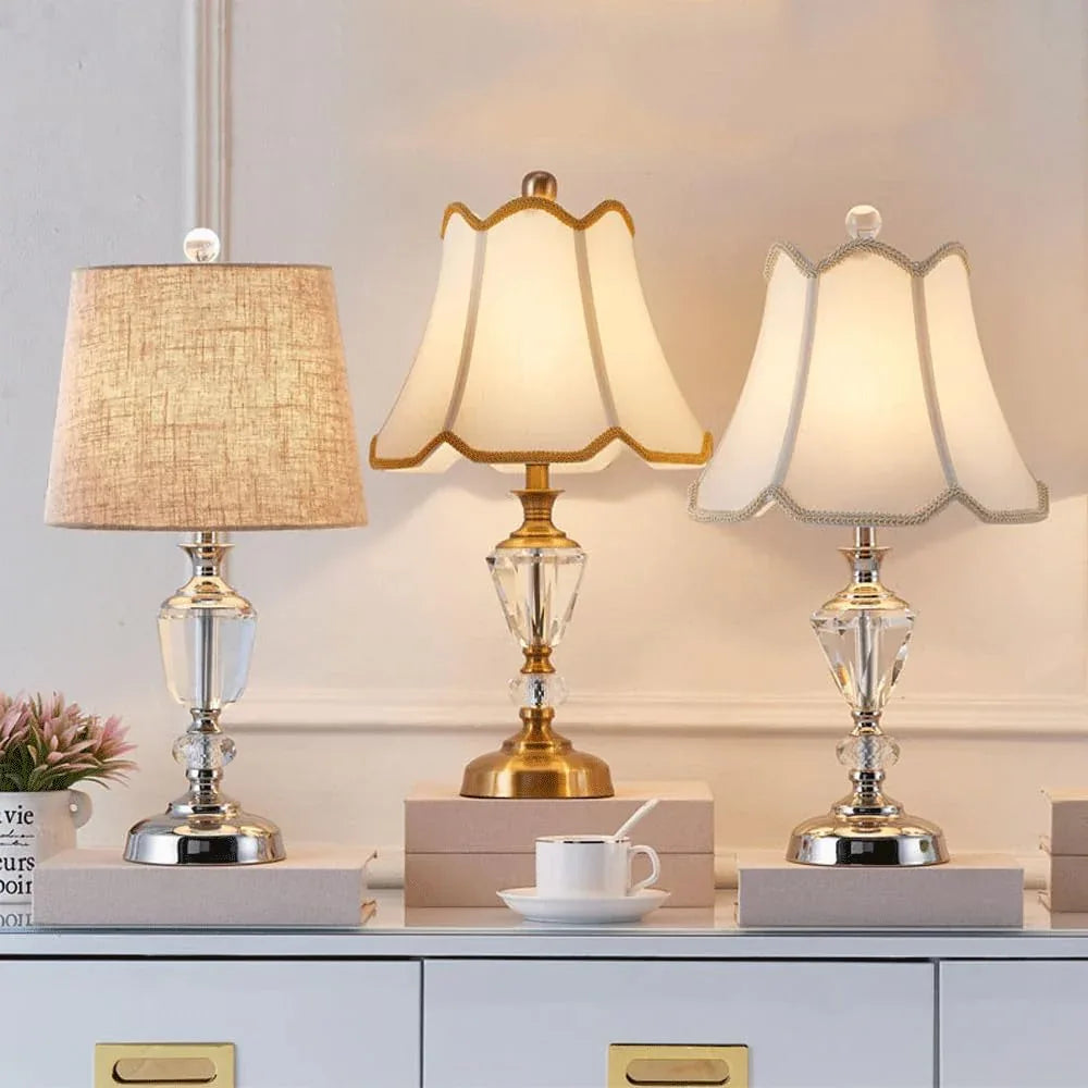 Audara-Luxury European Style Bedroom Bedside Desk Light Simple Creative Crystal Fabric Desk Lamp Living Room Study Room Office Table Lamp Restaurant Club Hotel Front Desk Lighting Fixture