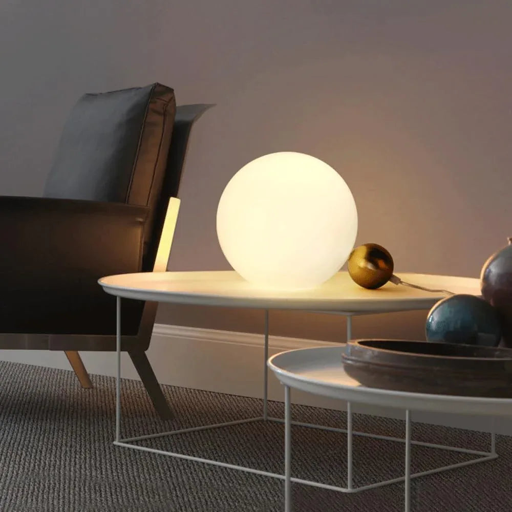 Audara-Postmodern Creative Living Room Bedroom Study Desk Light Art White Globe Glass Desk Lamp Simple Bedside Sofa Beside Counter Table Lamp Villa Club Sample Room Backdrop Lighting Fixture