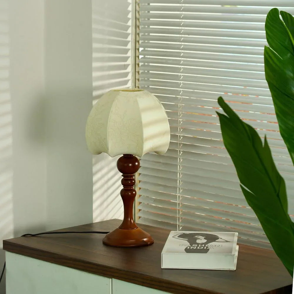 Audara-New Chinese High-end Bedroom Bedside Desk Light Vintage Nostalgia White Fabric Wooden Desk Lamp Living Room Sofa Side Counter Table Lamp Sample House Backdrop Farmhouse Lighting Fixture
