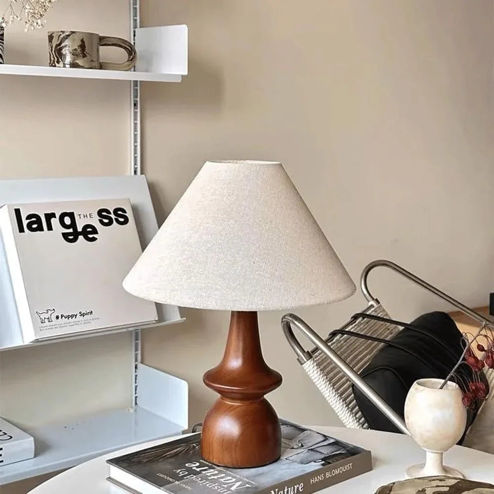 Audara-Wood Colour Vintage Rubberwood Fabric Desk Light Nature Farmhouse B&B Villa Desk Lamp Warm Living Room Bedroom Office Table Lamp Club Library Apartment Dining Room Lighting Fixture