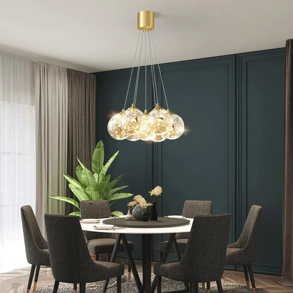 Audara-Personalized Creative All Brass Bedside Pendant Light Light Luxury Full Star Glass Hanging Lampe Gold Dimmable Multi Head Chandeliers Bedroom Living Room Dining Room Decor Lighting Fixture