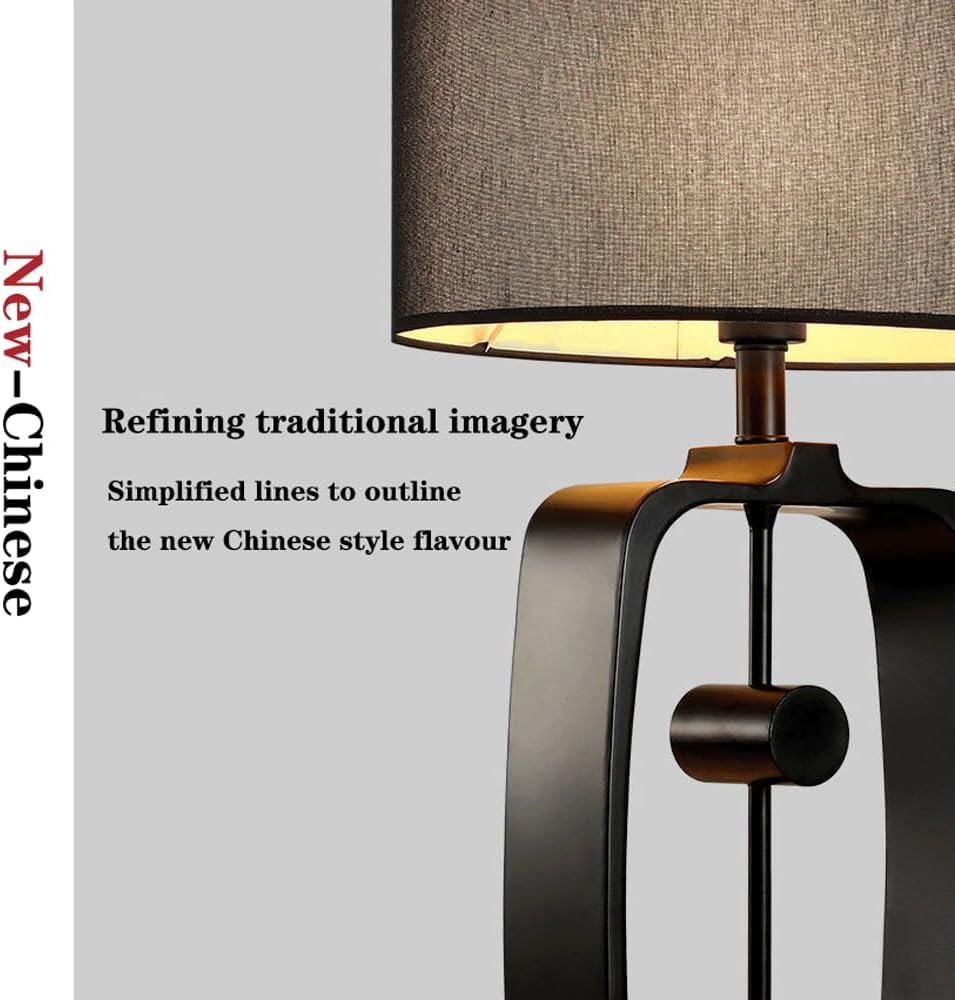 Audara-New Chinese Zen Living Room Hotel Desk Light Classical Elegant Metal Black Fabric Desk Lamp Study Room Teahouse Bedroom Bedside Table Lamp B&B Coffee Shop Mall Showcase Lighting Fixture