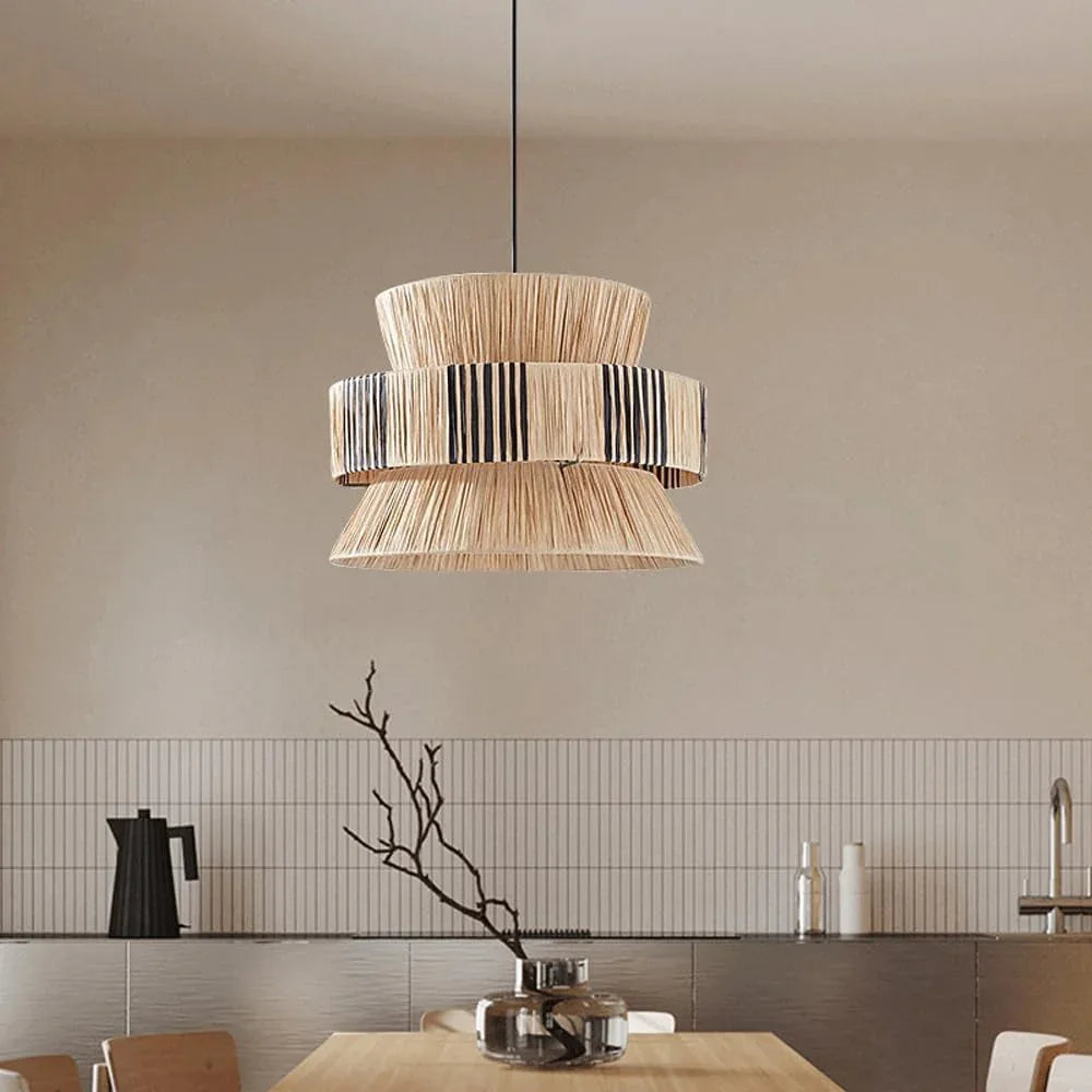 Audara-16-inch Boho Light Fixtures Ceiling Bohemian-Style Woven Pendant Light Crafted from Raffia Suitable for Bedrooms, Hotels, Studies, and Various Spaces Pendant Chandelier