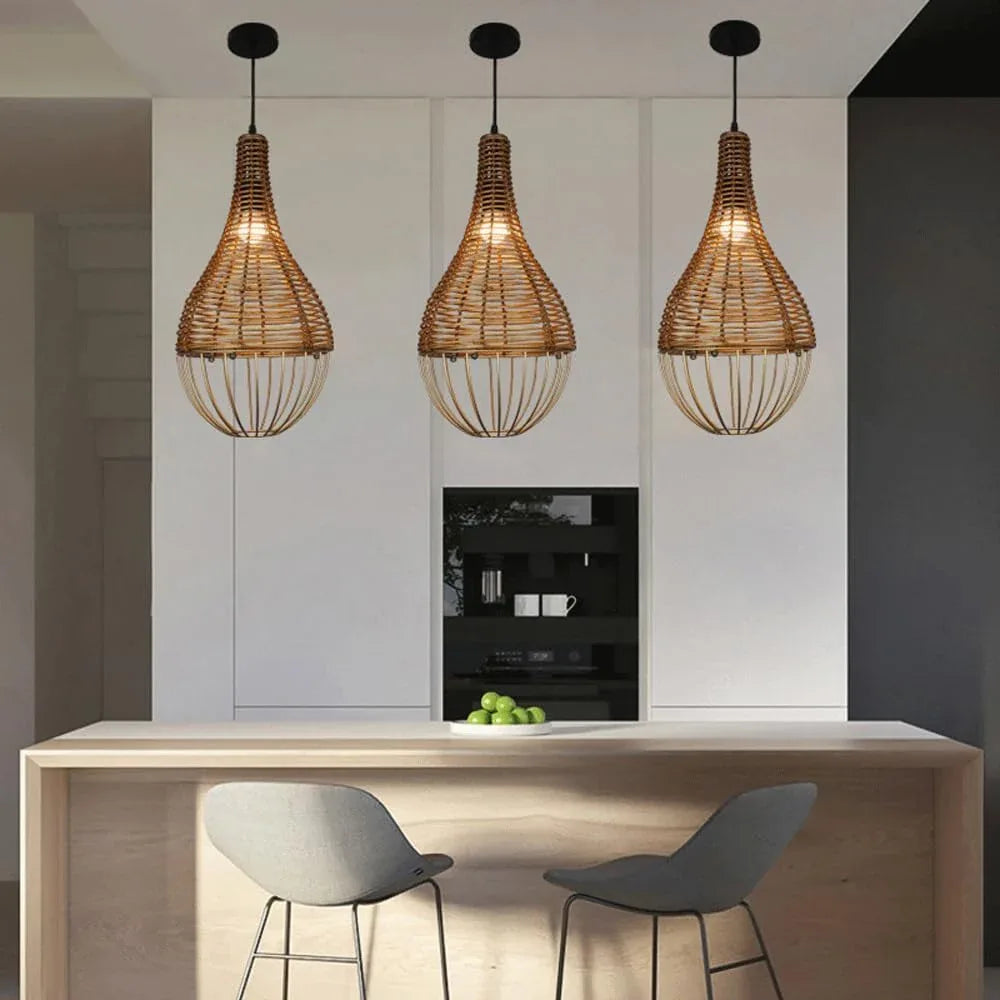 Audara-10-inch Woven Pendant Light Metal Frame Paired with Rattan Material Fresh and Elegant Appearance Retro Without Appearing Old-Fashioned Bohemian, Wabi-sabi, Tropical—a Multi-Style Ceiling Light