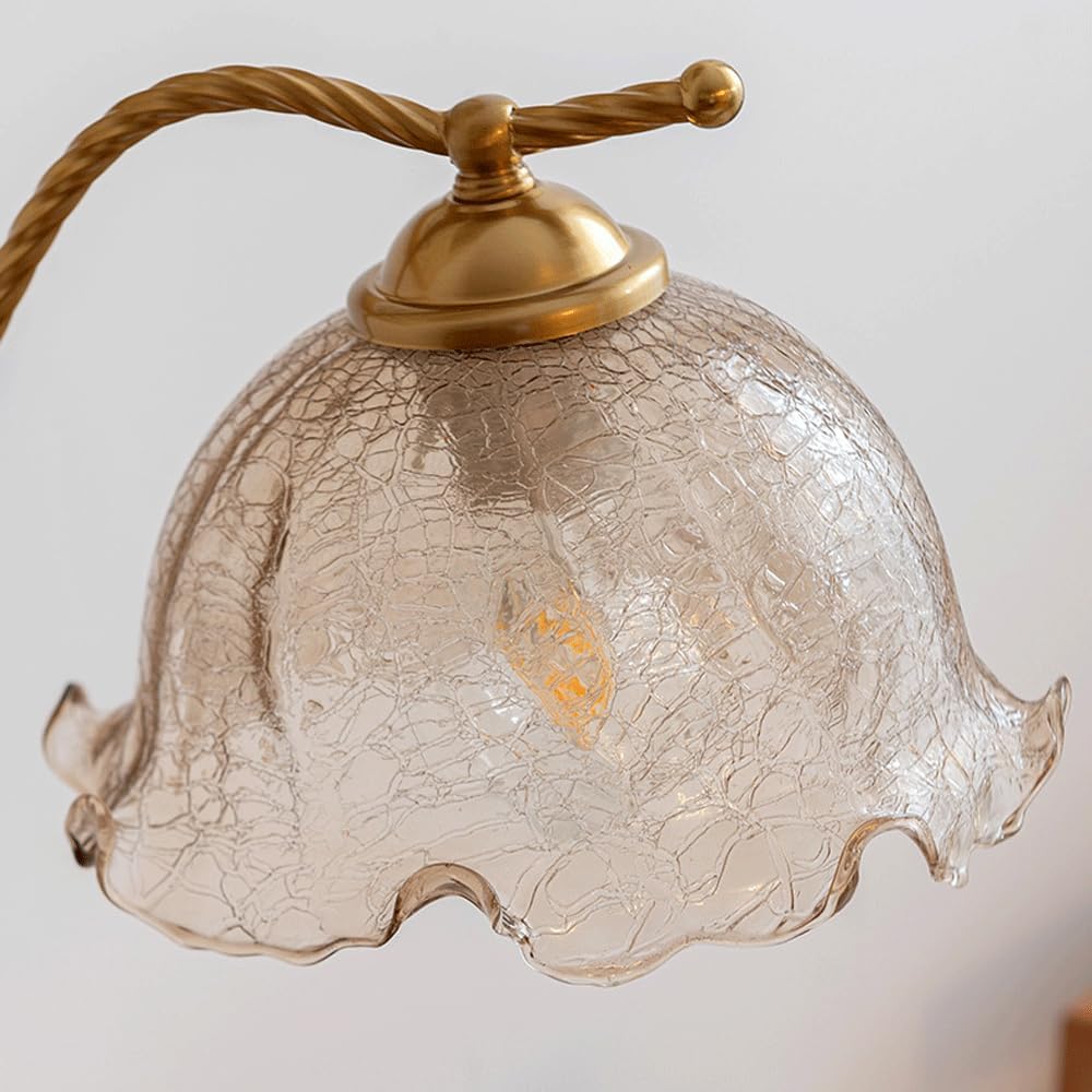 Audara-American Creative Flower Shaped Glass Desk Light Vintage Classic Study Office Living Room Desk Lamp Bedroom Bedside Counter Table Lamp Hotel Restaurant Bar Club Lighting Fixture