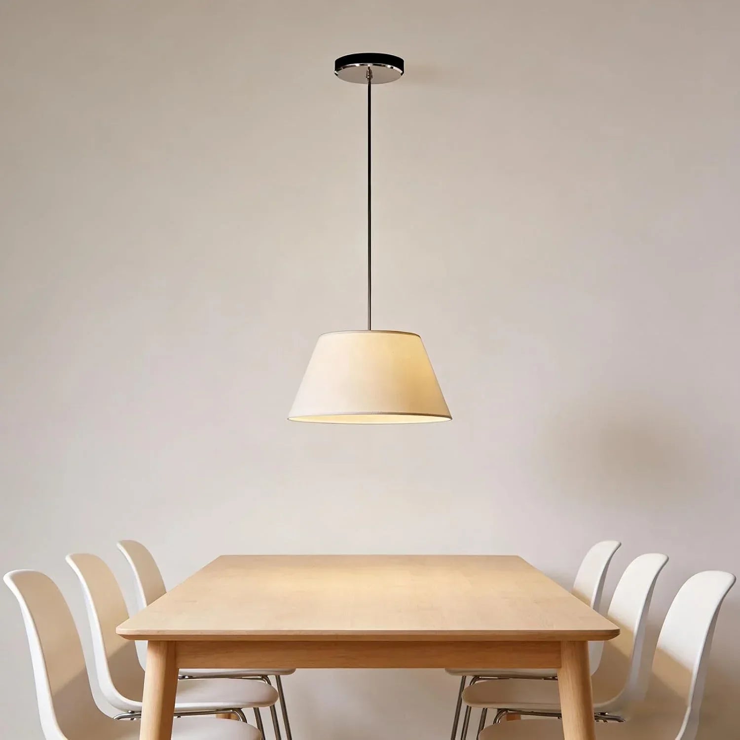 Audara 20in White Fabric Drum Pendant Light, Three-Color dimmable LED Fabric Chandelier, Suitable for bedrooms, Living Rooms, Dining Rooms, and Kitchen Islands Drum Light Fixture