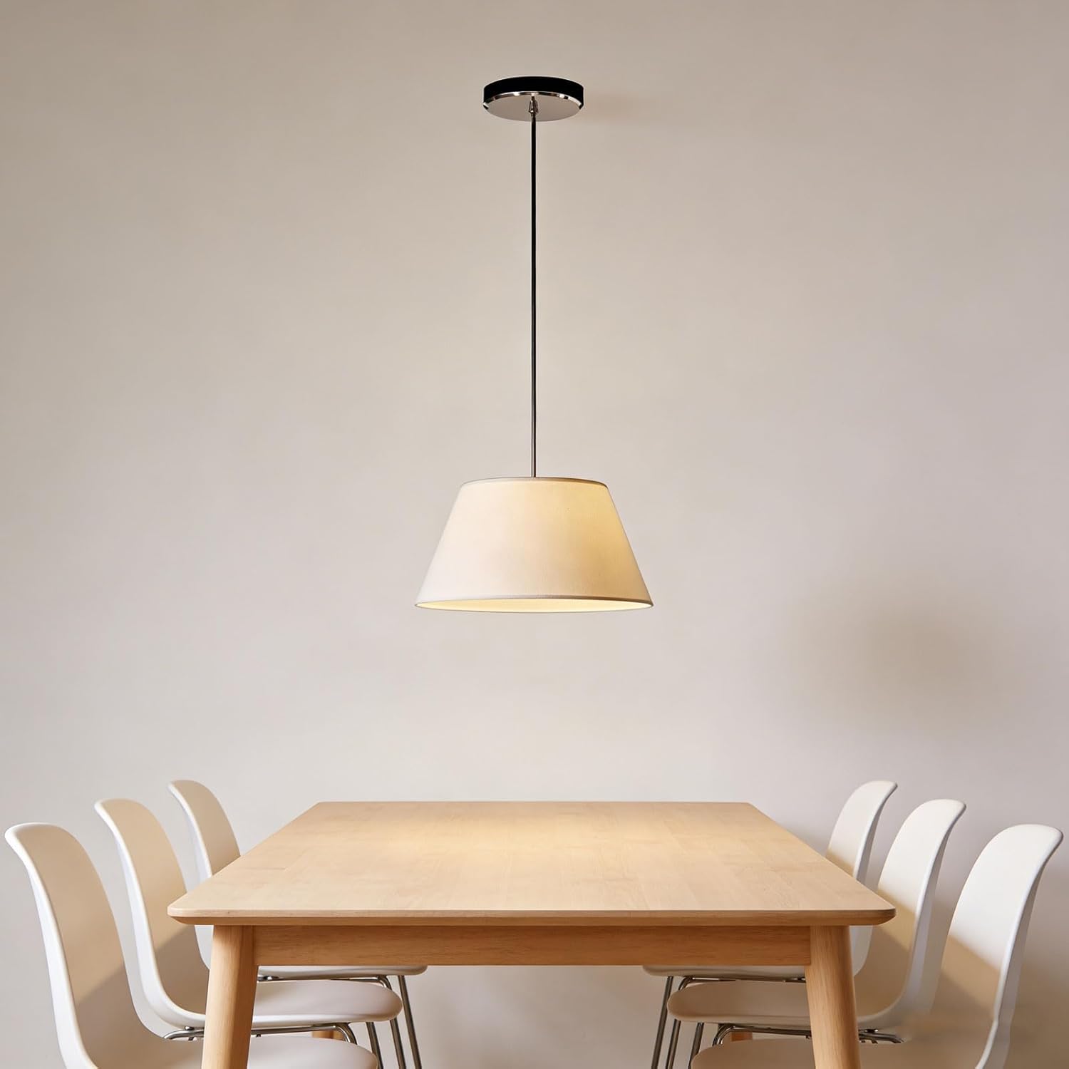 Audara Suspension Tambour en Tissu Blanc 20 po, Lustre LED en Tissu à Intensité Variable Trois Couleurs, Convient aux Chambres, Salons, Salles à Manger et Îlots de Cuisine