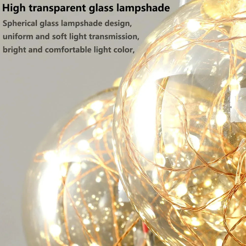 Audara-Personalized Creative All Brass Bedside Pendant Light Light Luxury Full Star Glass Hanging Lampe Gold Dimmable Multi Head Chandeliers Bedroom Living Room Dining Room Decor Lighting Fixture