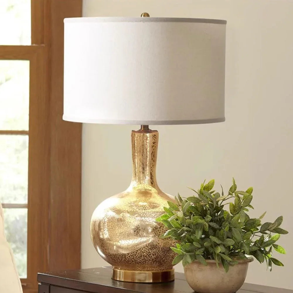 Audara-Modern Light Luxury Study Room Bedroom Bedside Desk Light Personalized Warm Fabric Glass Desk Lamp Living Room Couch Side Office Table Lamp Restaurant Hotel Farmhouse B&B Country Lighting Fixture