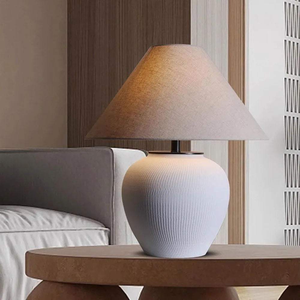 Audara-Chinese Light Luxury Linen Pottery Pot Desk Light Classic Elegant Villa Tea House Study Desk Lamp Living Room Bedroom Bed Office Table Lamp B&B Hotel Farmhouse Country Lighting Fixture