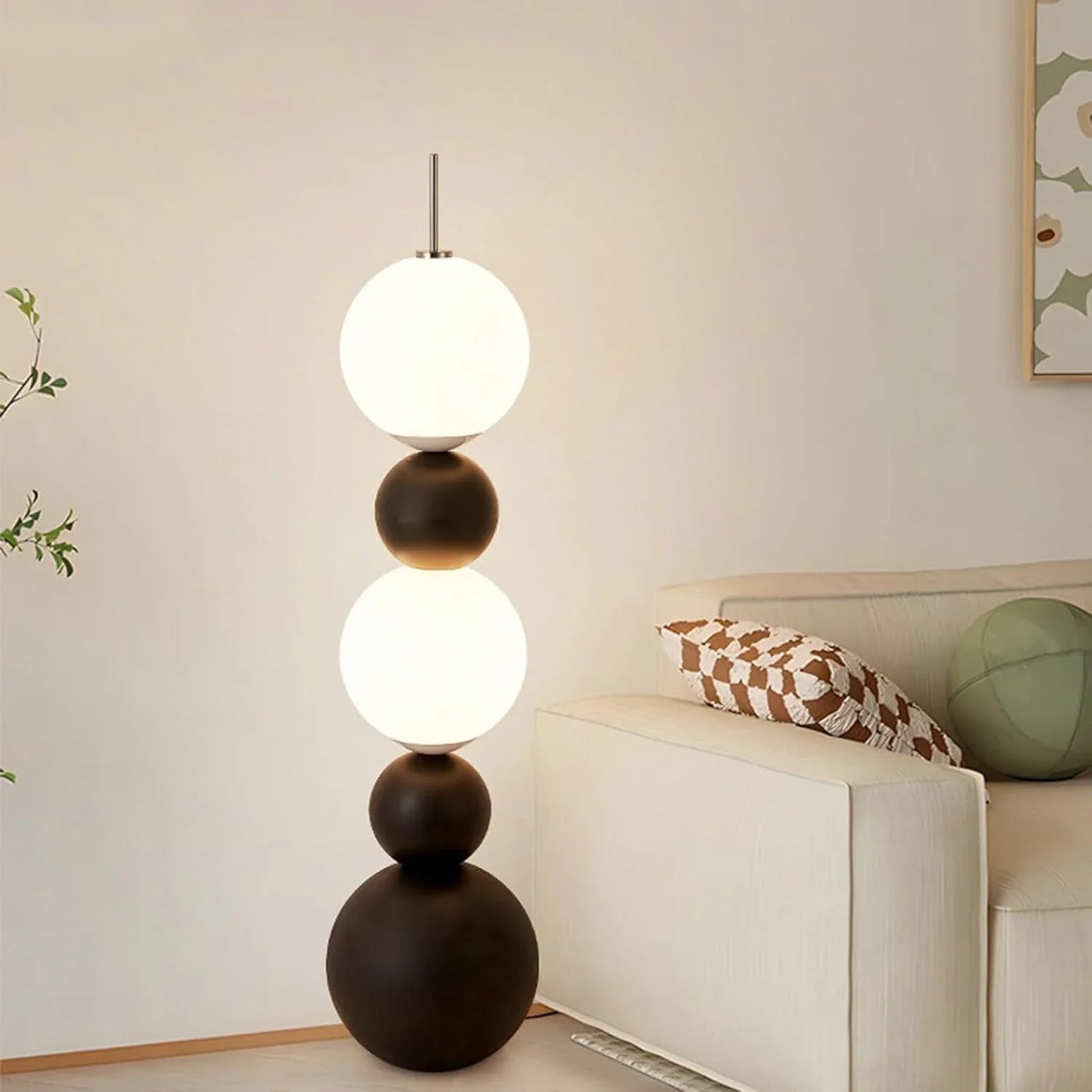 Audara-Creative Spherical LED Floor Lamp Black White Metal Standing Lamp H57.09in Corridor Living Room Bedroom Torchiere Showroom Dining Room Backdrop Decoration Lighting Fixture