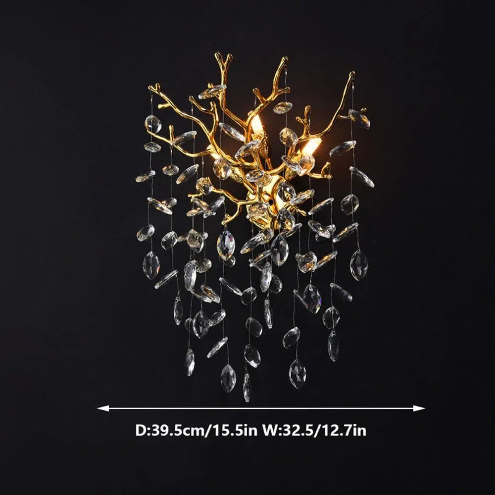 Audara-Light Luxury Creative Tree Branch Crystal Wall Lamp G9 Lamp Base Hotel Bedroom Bedside Dining Room Wall Lights 15.5in Living Room TV Background Wall Sconces Suitable For Clubhouse CafeLighting Fixture