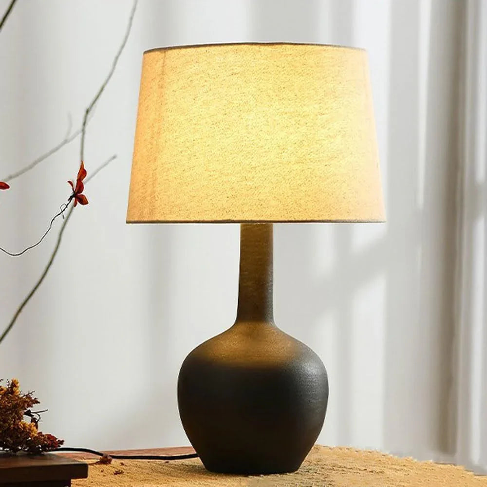Audara-Wabi-sabi Style Bedroom Bedside Desk Light Natural Cozy Pottery Fabric Desk Lamp Study Office Restaurant Table Lamp Farmhouse B&B Hotel Front Desk Club Cafe Lighting Fixture