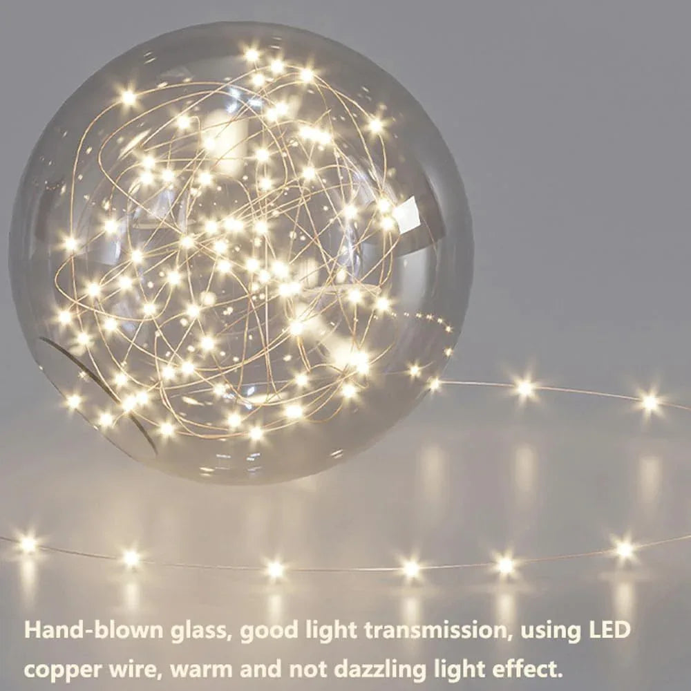 Audara-Personalized Creative Full Star Glass Pendant Light Modern Minimalist Round Ball Iron Bedside Hanging Lampe Gold Dimmable Single Head Chandeliers Dining Room Aisle Bar Lighting Fixture