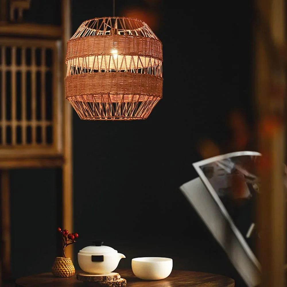 Audara-18in Woven Rattan Pendant Light Bohemian & Wabi-Sabi Style Multi-Functional Ceiling Light Fixture Suitable for Bedrooms, Hotels, Study Rooms, Dining Areas, Entryways & More Retro Lamp