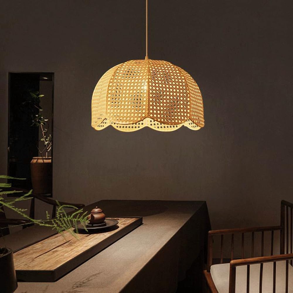 Audara-16in Woven Pendant Light Rattan Bohemian Wabi-Sabi Tropical Multi-Style Ceiling Light Fixture Suitable for Bedrooms, Hotels, Study Rooms, Dining Areas, Entryways, and More Retro Lamp