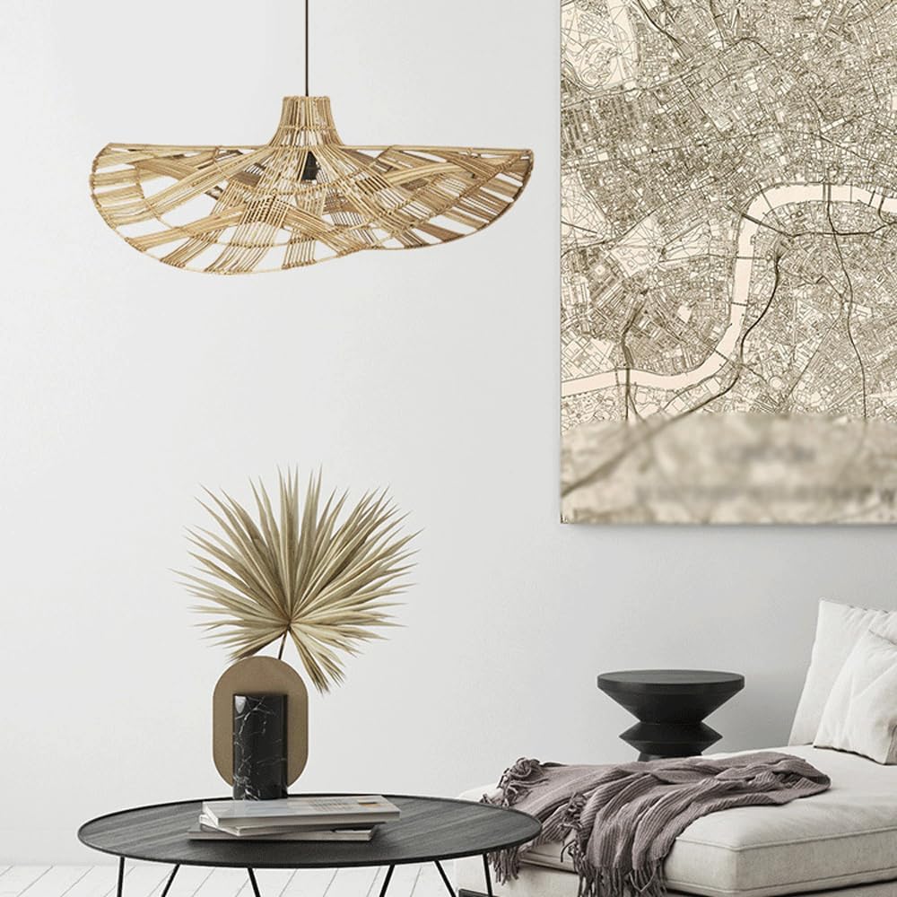 Audara-32in Woven Rattan Pendant Light Bohemian Wabi-Sabi Style Multi-Functional Ceiling Light Fixture Suitable for Bedrooms, Hotels, Study Rooms, Dining Areas, Entryways, and More Retro Lamp