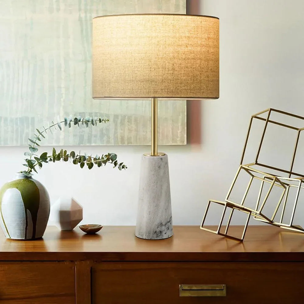Audara-Scandinavian Luxury Living Room Bedroom Bedside Desk Light American Style Warmth Fabric Stone Desk Lamp Office Apartment Farmhouse B&B Table Lamp Model House Club Restaurant Lighting Fixture