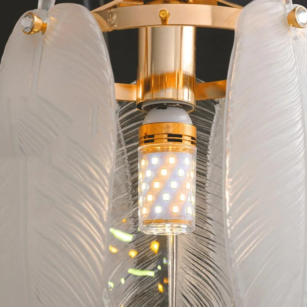 Audara-French-style Feather-shaped Minimalist Crystal Pendant Light, 6 Inches In Diameter, Bohemian Style Lighting Fixture Suitable For Various Spaces Such As Bedrooms, Hotel Rooms,living Rooms,and En