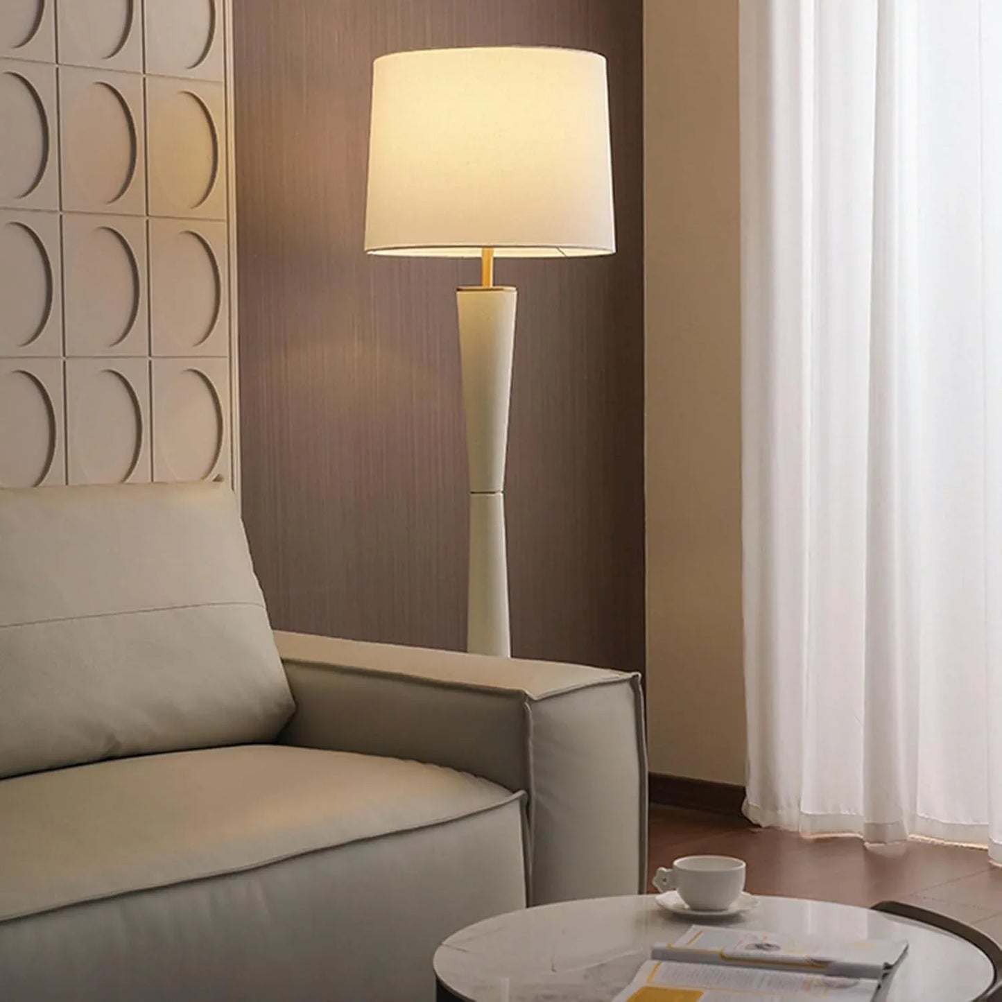 Audara-Scandinavian Modern Bookshelf Side Bedroom Bedside Floor Lamp Remote Control Dimming Timing Handmade Fabric Standing Lamp H61.4’ Office Living Room Torchiere Library Decorative Lighting Fixture