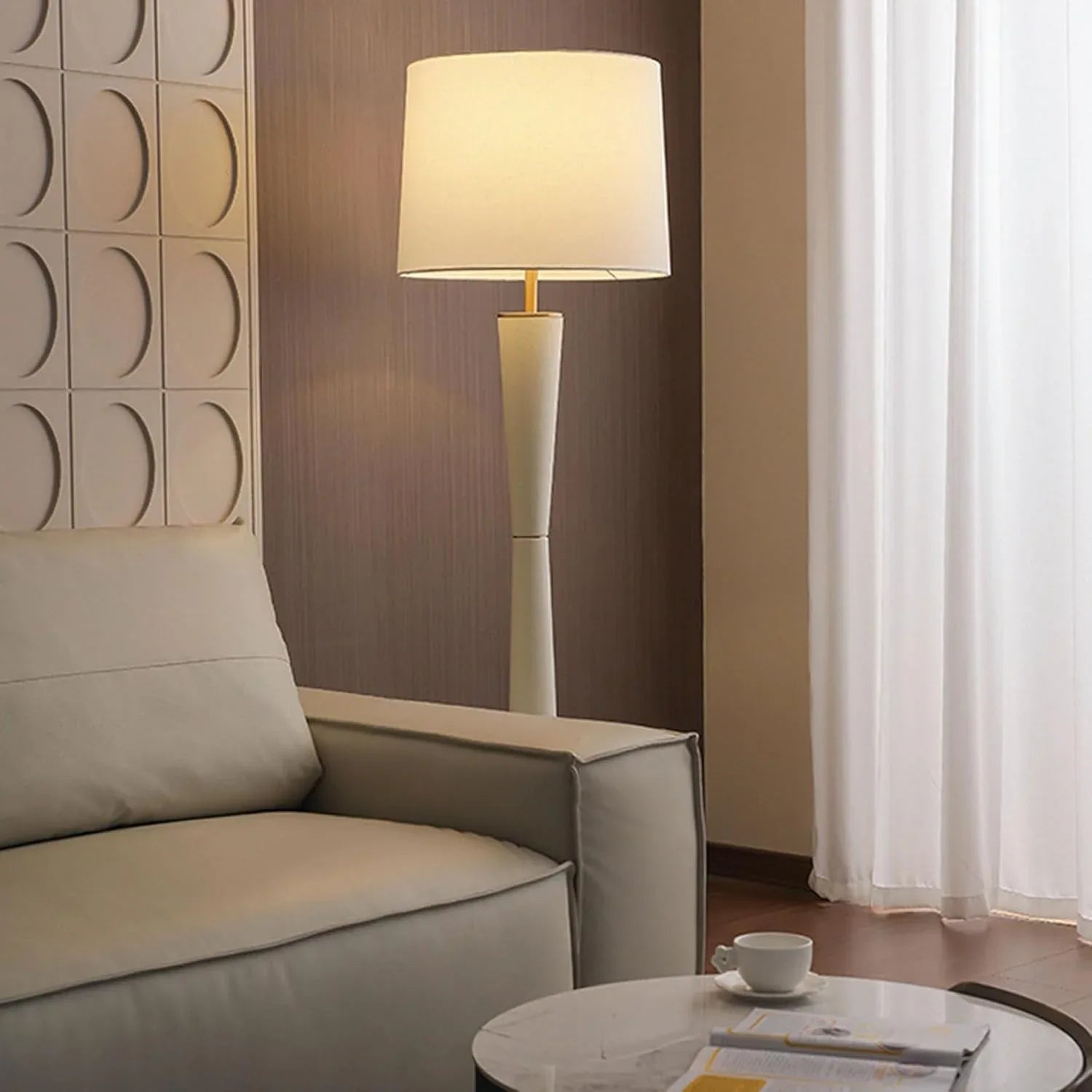 Audara-Scandinavian Modern Bookshelf Side Bedroom Bedside Floor Lamp Remote Control Dimming Timing Handmade Fabric Standing Lamp H61.4’ Office Living Room Torchiere Library Decorative Lighting Fixture