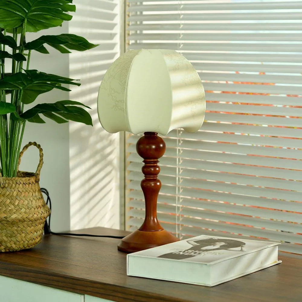 Audara-New Chinese High-end Bedroom Bedside Desk Light Vintage Nostalgia White Fabric Wooden Desk Lamp Living Room Sofa Side Counter Table Lamp Sample House Backdrop Farmhouse Lighting Fixture