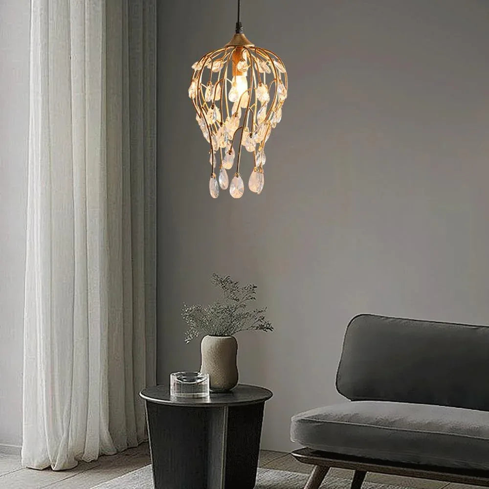 Audara-Crystal Pendant Light, 9 Inches In Diameter, Bohemian Style, Creative Decorative Light Fixture That Easily Adapts To Various Spaces: Bedroom, Hotel, Study, Living Room, Kitchen Island, Entryway