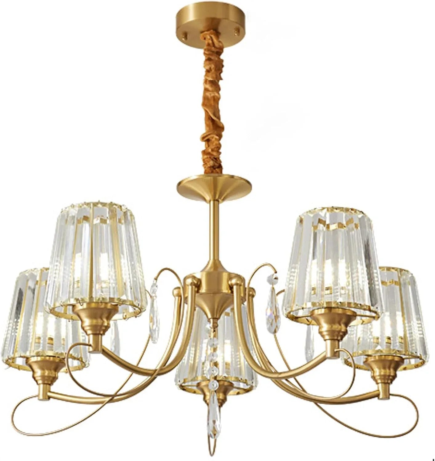 Audara-28-inch Crystal Chandeliers with 5 Light Heads European Modern-Style Chandeliers for Living Rooms Suitable for Bedrooms, Studies, Hotels, Kitchens, Island Ceiling Lights Brass Chandelier
