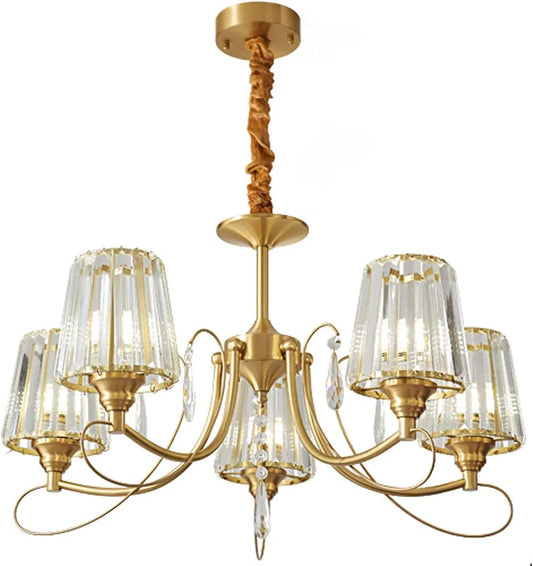 Audara-28-inch Crystal Chandeliers with 5 Light Heads European Modern-Style Chandeliers for Living Rooms Suitable for Bedrooms, Studies, Hotels, Kitchens, Island Ceiling Lights Brass Chandelier