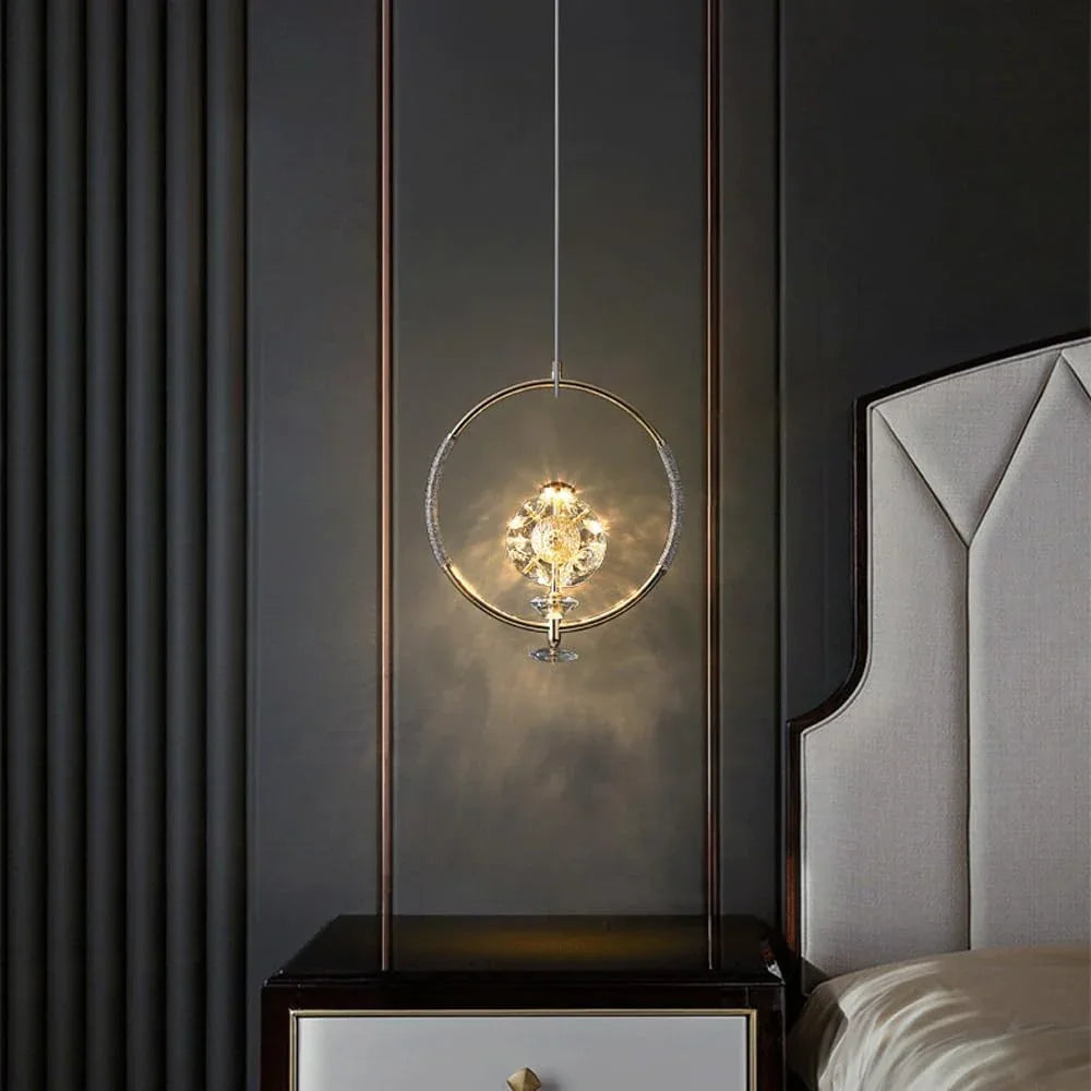 Audara-Crystal Pendant Light, 12-inch With A Diamond-shaped Decorative Ring. A Modern, Understated Luxury Style Light Fixture Suitable For Bedrooms,Hotels,Restaurants,Kitchen Islands,And Many Other Lo