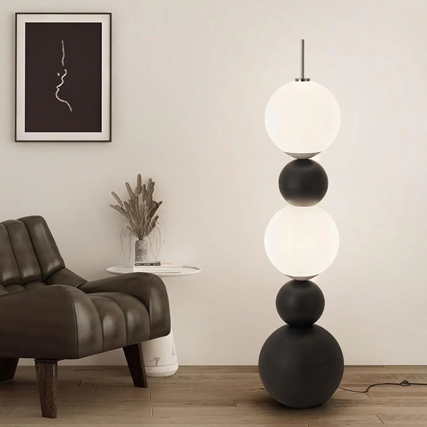 Audara-Creative Spherical LED Floor Lamp Black White Metal Standing Lamp H57.09in Corridor Living Room Bedroom Torchiere Showroom Dining Room Backdrop Decoration Lighting Fixture