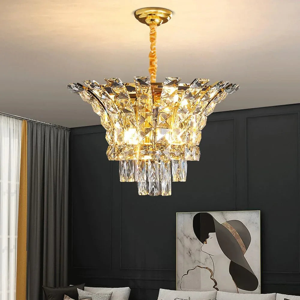 Audara-16-inch Crystal Chandeliers European Modern-Style Chandeliers for Living Rooms Suitable for Bedrooms, Studies, Hotels, Kitchens, and Island Ceiling Lights Glass Chandelier