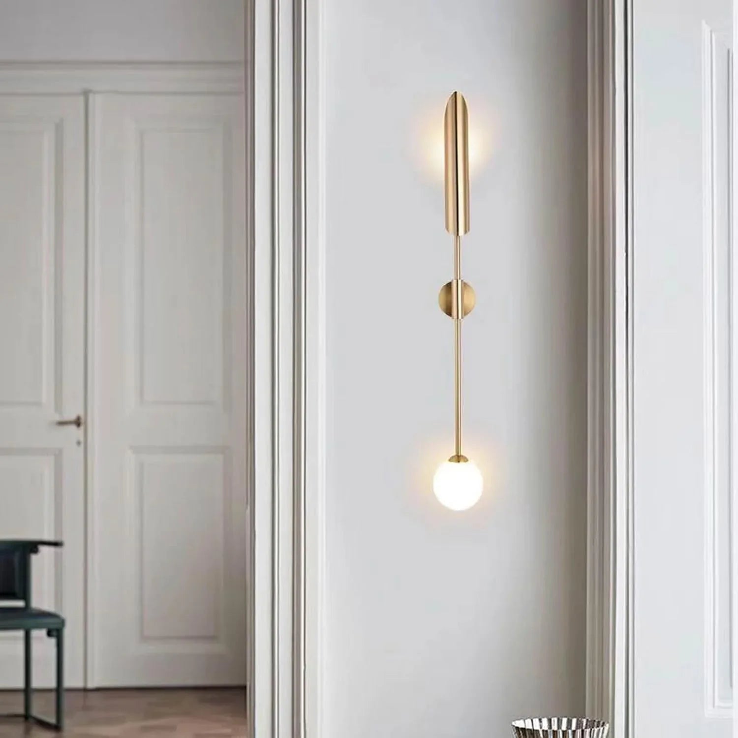 Audara-Gold Wall Light 33in LED Glass Sphere Wall Sconces Interior Living Room Accent Wall Wall Lamp Bedroom Bedside Bathroom Wall Mount Light Fixture
