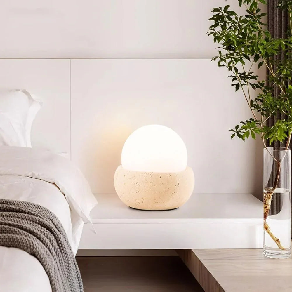Audara-Wabi Sabi Style Sleep Bedroom Desk Light Rechargeable Remote Control Travertine Desk Lamp Study Office Dormitory Table Lamp Coffee Shop Restaurant Decorative Night Light Lighting Fixture