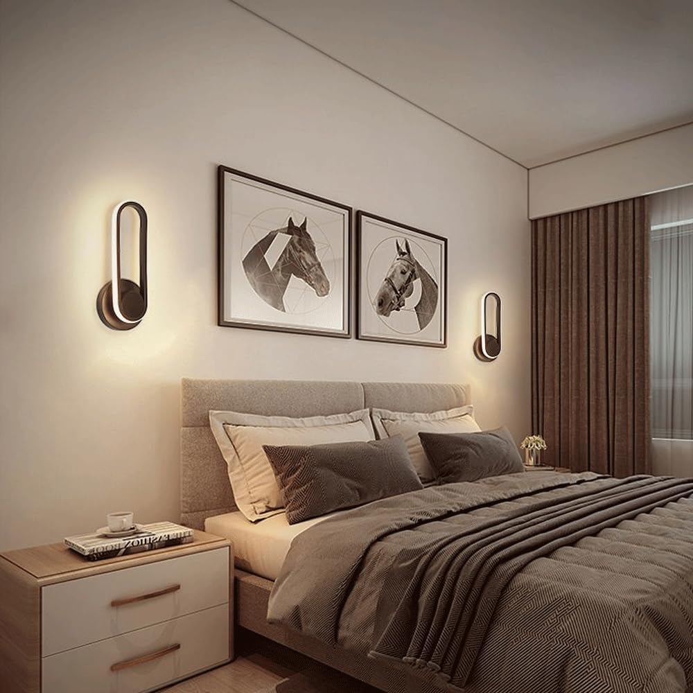 Audara-Modern Simple Rotatable Iron Wall Lamp Nordic Study Hotel Bedroom Bedside Wall Lights 11.8inLED Tri-Color Dimmable Black Wall Sconces for Living Room Backdrop Cafe Lighting Fixture