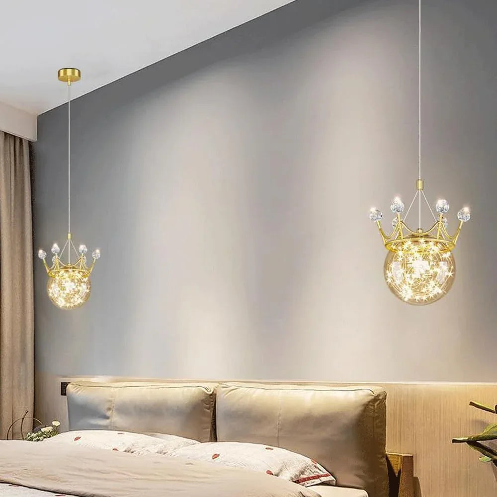 Audara-6-inch Crystal Pendant Light, Bohemian Style Queen Crown Shaped Lamp, Suitable for Various Spaces Such As Bedrooms, Hotels, Studies, Living Rooms, Kitchen Islands, and Entryways.