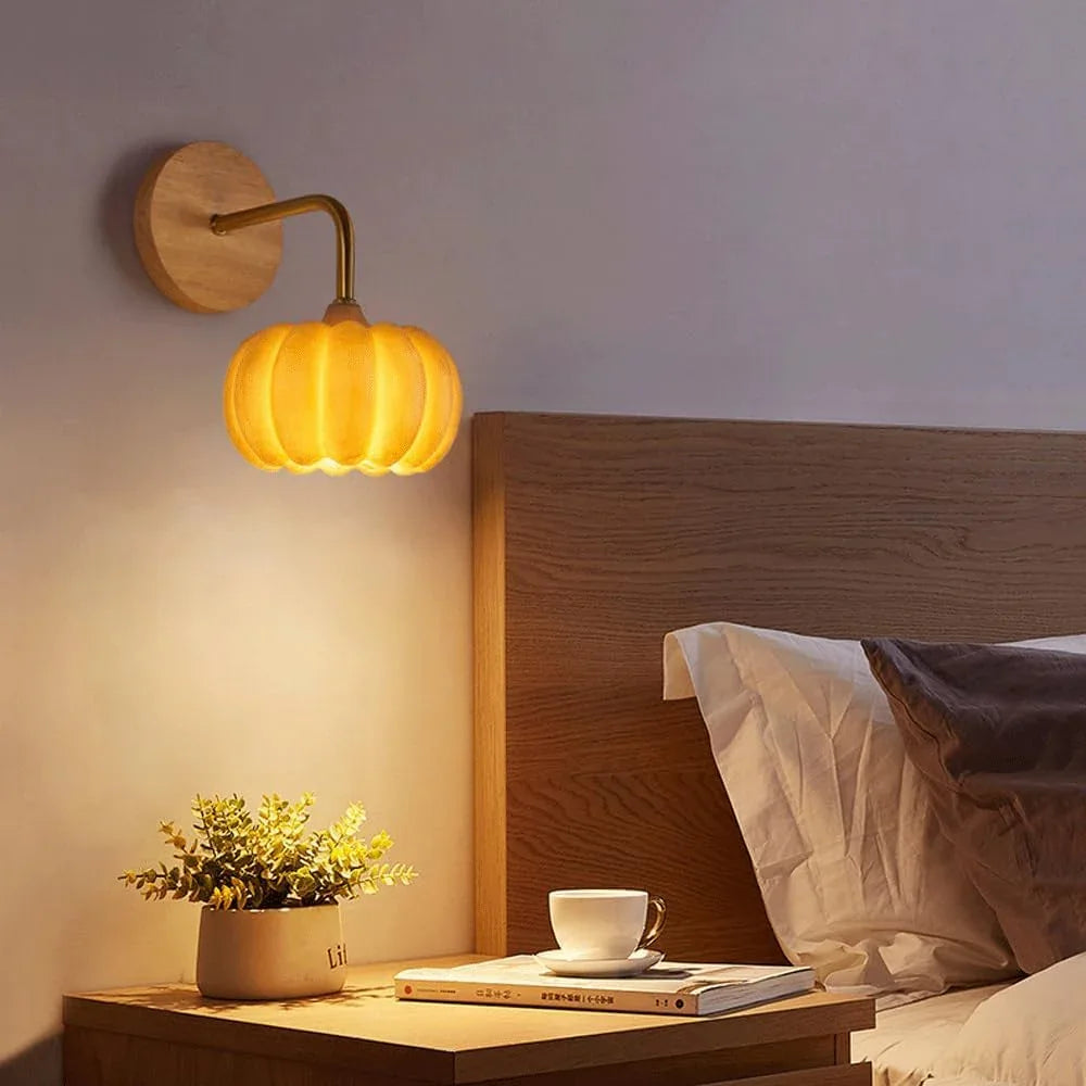 Audara-Japanese Pumpkin Log Style Wall Lamp Bedroom Bedside LED Wall Lights Creative Backdrop Resin Sconces Designer Premium Single Head Mounted Lighting Fixture