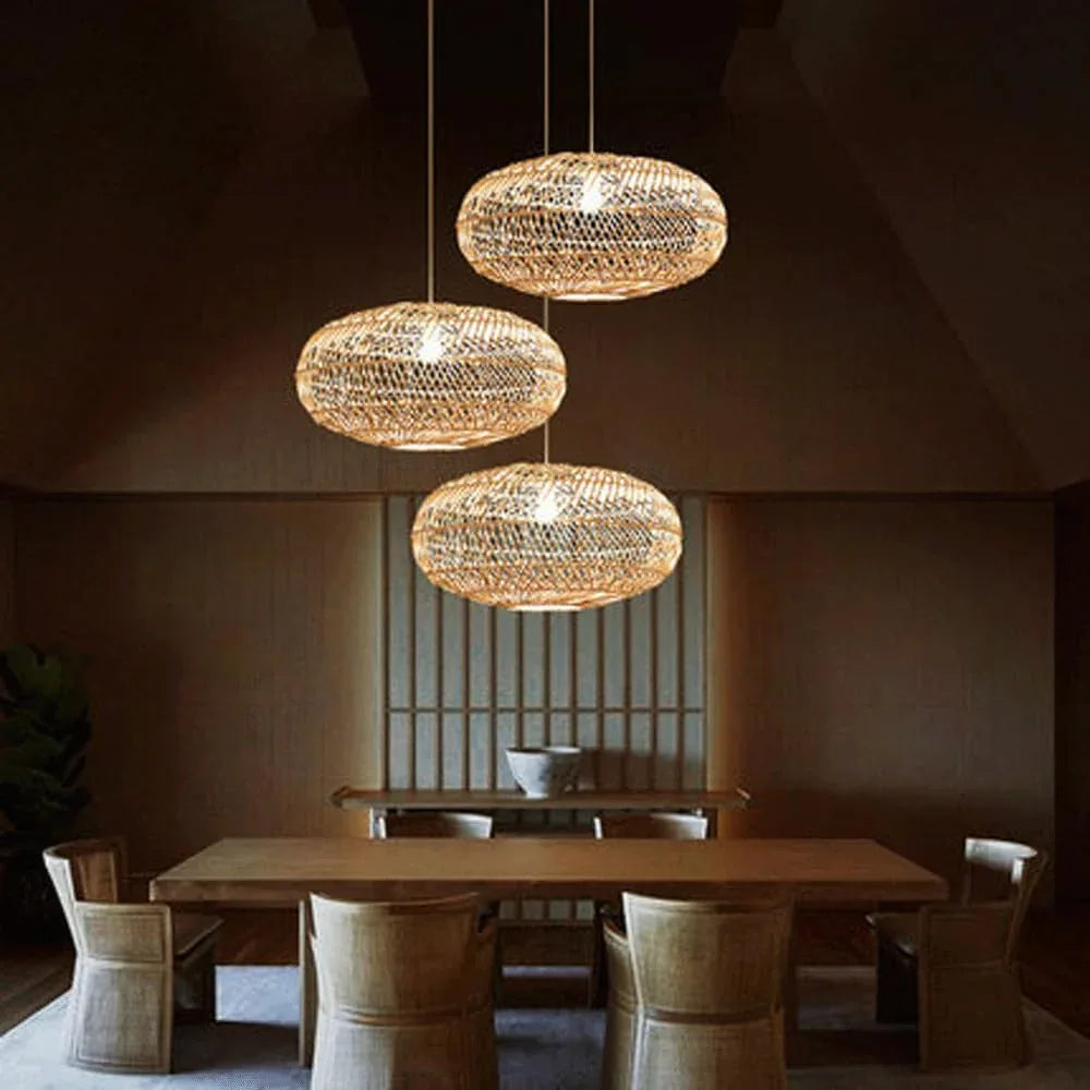 Audara-22in Woven Pendant Light Rattan Bohemian Wabi-Sabi Tropical Multi-Style Ceiling Light Fixture Suitable for Bedrooms, Hotels, Study Rooms, Dining Areas, Entryways, and More Retro Lamp
