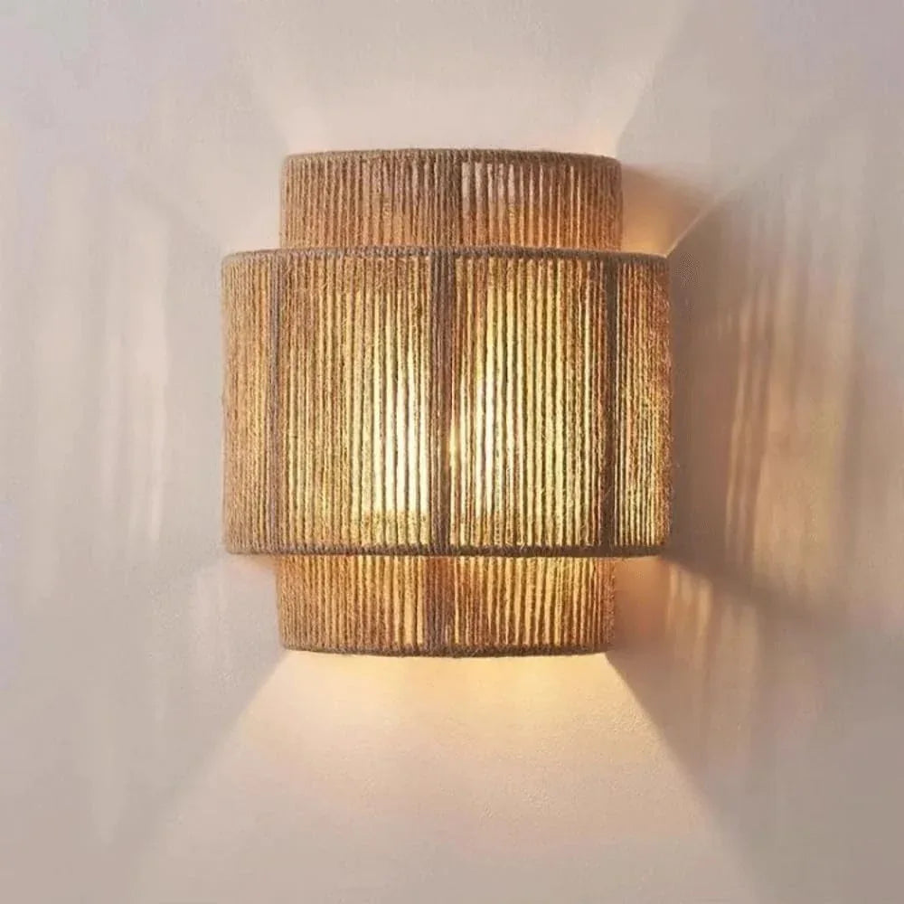 Audara-AULIGE Japanese Style Wabi-sabi Wind Retro Wall Lamp Living Room Bedroom Bedside Wall Lights B&B Aisle Ambiance Sconces Balcony Sisal Single Head Mounted Lighting Fixture