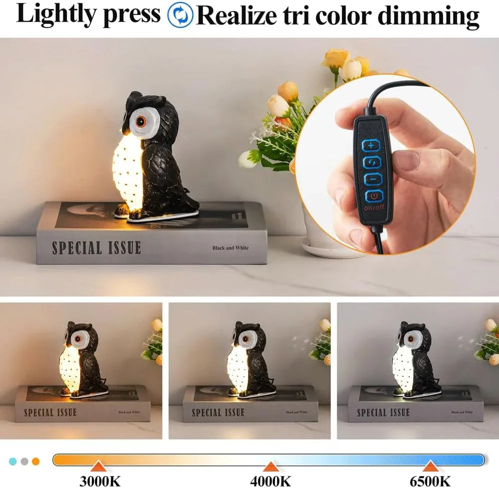 Audara-Cute Bedroom Kids Room Desk Light Premium Feeling Black Owl Resin Desk Lamp Amusement Park Boys Room Girls Room Table Lamp School Amusement Park Library Lighting Fixture