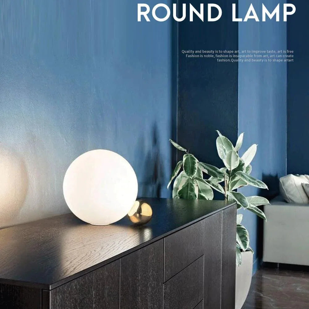 Audara-Postmodern Creative Living Room Bedroom Study Desk Light Art White Globe Glass Desk Lamp Simple Bedside Sofa Beside Counter Table Lamp Villa Club Sample Room Backdrop Lighting Fixture