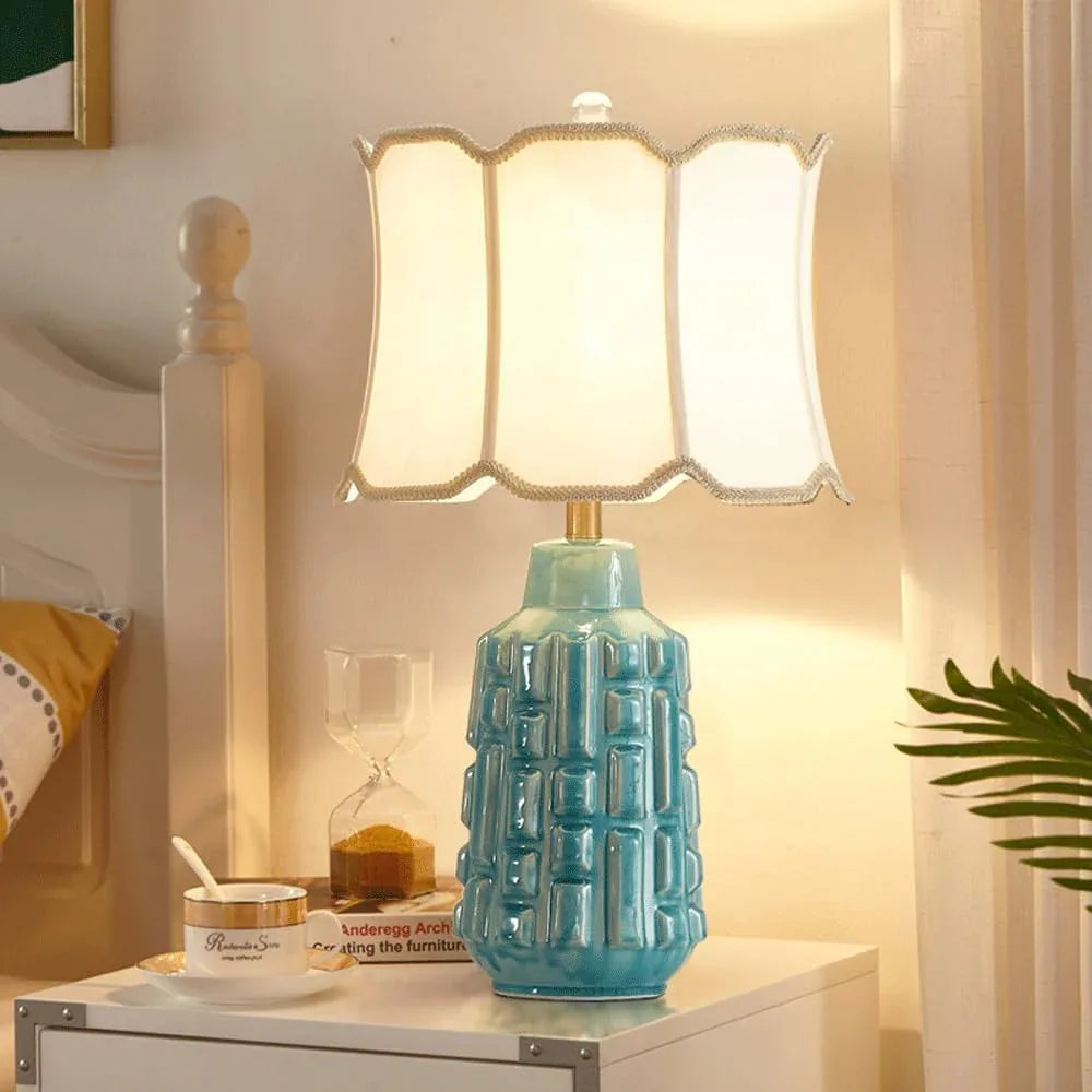 Audara-Creative American Fabric Ice Crackle Ceramic Desk Light Warm Romantic Bedroom Study Living Room Desk Lamp Apartment Office Restaurant Table Lamp Villa Club Decoration Lighting Fixture