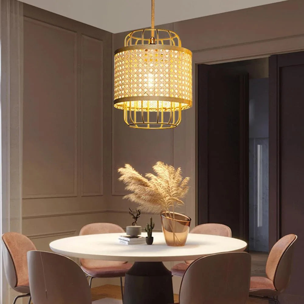 Audara-16-inch Woven Pendant Light Metal Frame Paired with Rattan Material Fresh and Elegant Appearance Retro Without Appearing Old-Fashioned Bohemian, Wabi-sabi, Tropical—a Multi-Style Ceiling Light