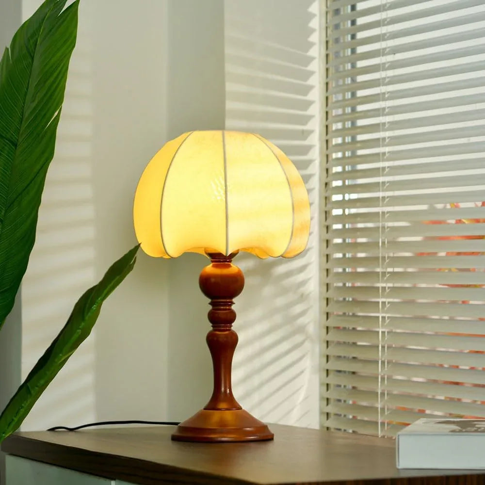 Audara-New Chinese High-end Bedroom Bedside Desk Light Vintage Nostalgia White Fabric Wooden Desk Lamp Living Room Sofa Side Counter Table Lamp Sample House Backdrop Farmhouse Lighting Fixture