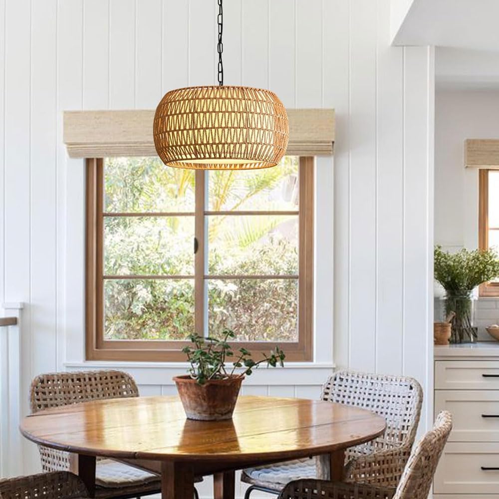 Audara - Suspension Bohème en Rotin / Lustre de Style Chinois / Suspension en Rotin Faite Main sur Mesure / Luminaire Décoratif pour la Maison ou un Espace Commercial